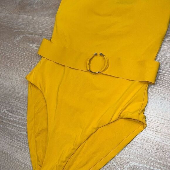 Robin Piccone Luca Bandeau Strapless One Piece Swimsuit Belted Mustard Womens 10 - Picture 10 of 15